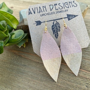Pink Gold Dipped, Leather Drop Lightweight Earrings, Suede feather earrings image 5