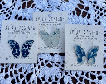 Upcycled Vintage Tin Butterfly Wing Earrings | Blue Nature Dangles
