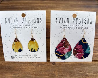 Sunflower Teardrop Earrings | Upcycled Tin Jewelry | Lightweight Flower Dangles | Botanical Earrings | Eco-Friendly Gift