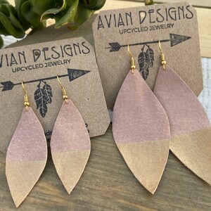 Pink Gold Dipped, Leather Drop Lightweight Earrings, Suede feather earrings image 8