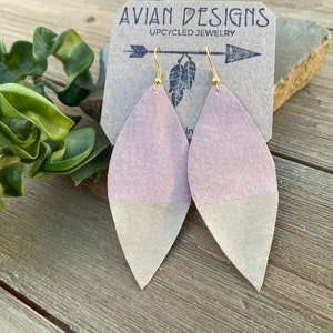 Pink Gold Dipped, Leather Drop Lightweight Earrings, Suede feather earrings image 4