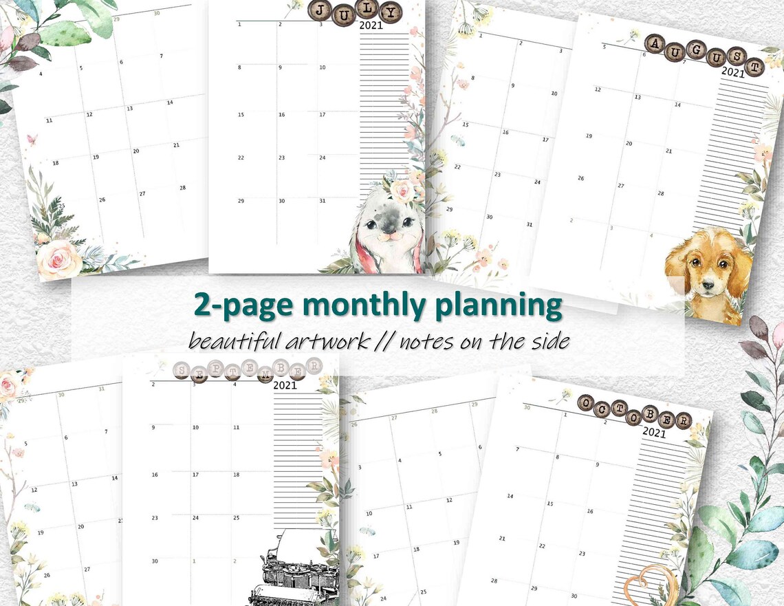 Printable monthly planner and notes pages with covers PDF | Etsy