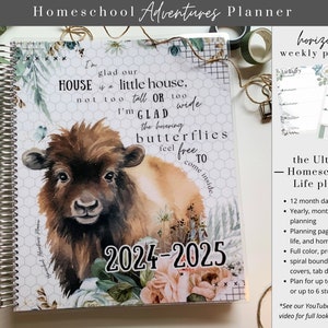 2024-2025 Homeschool Adventures Planner, horizontal planner, Highland Cow Calf cover