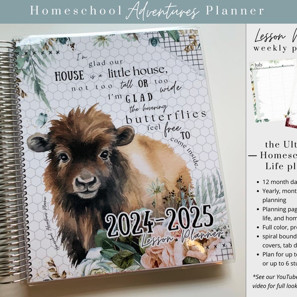 2024-2025 Lesson Planner, Homeschool Adventures Planner, Highland Cow Calf cover