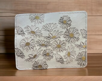 White And Gold Daisy Large Bifold Leather Wallet