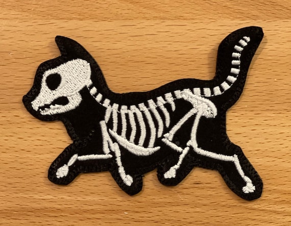 Skeleton Kitty Patch 3.85" Iron On