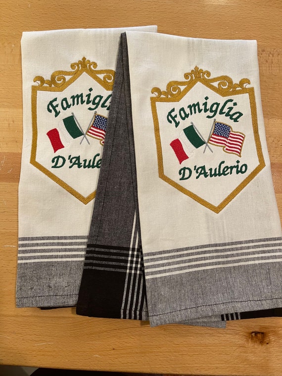 Personalized/Custom Italian American Family Name Embroidered Tea Towel NEW Famiglia