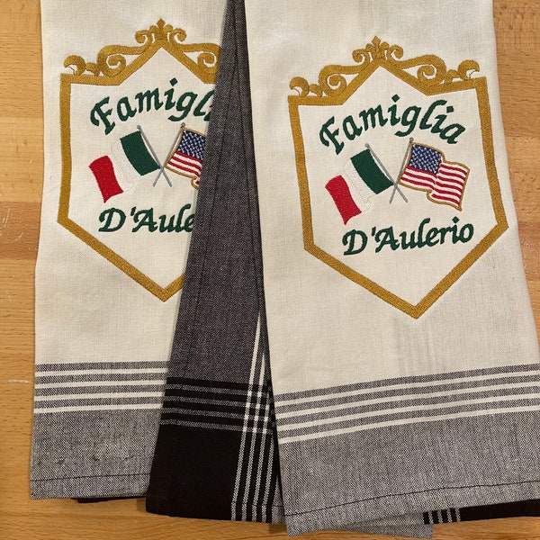 Personalized/Custom Italian American Family Name Embroidered Tea Towel NEW Famiglia