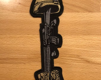 Fallen Soldier Battle Cross Military Veteran Patch – Iron On/Sew On For Motorcycle Vest P-20