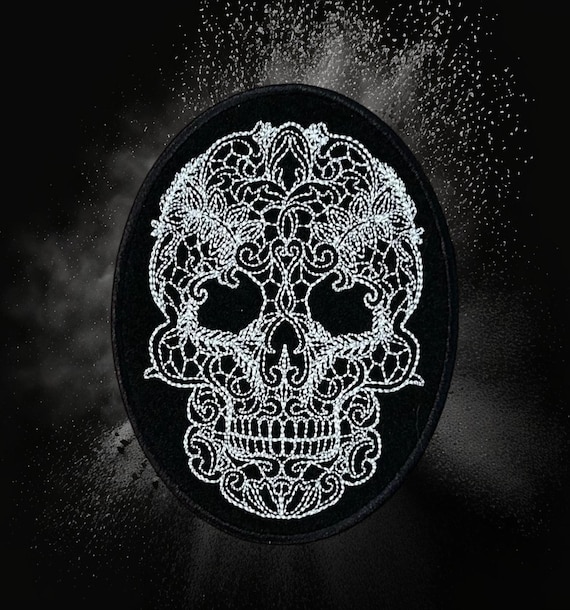 Lacy Skull Embroidered Patch - 4.5" x 3.3"