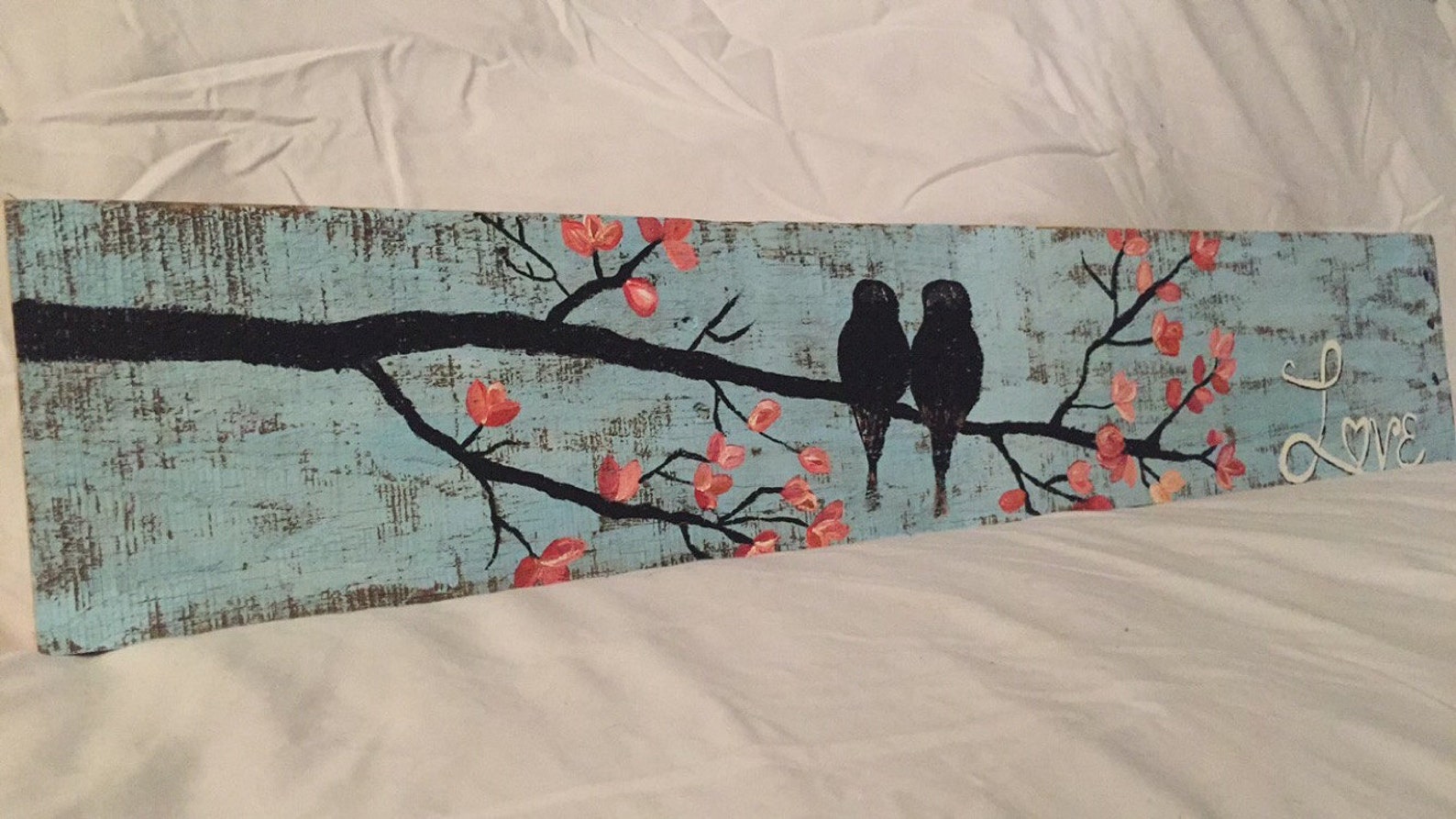Reclaimed Pallet Wood Love Bird Painting Handmade Hand Painted Etsy