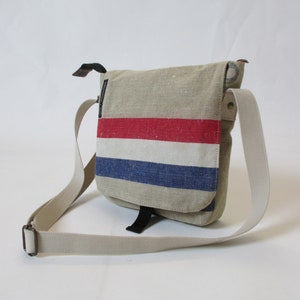 Festivaltasche/Kleine Tasche/gewachster Canvas/Upcycling-Leinen/Dutch Flag/Postbag Leinen/YKK Reißverschluss abschließbar/Außentasche/verstellbarer Schultergurt.