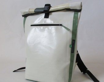 Recycled Truck tarp/cover/ Backpack/safety belt shoulder strap/upcycling/ bicycle inner tube/padded backside