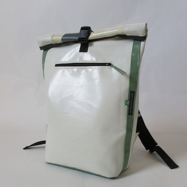 Recycled Truck tarp/cover/ Backpack/safety belt shoulder strap/upcycling/ bicycle inner tube/padded backside