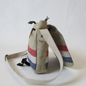 Festival bag/Small bag/waxed canvas/upcycling linen/dutch flag/postbag linen/YKK zipper lockable/outsidepocket/adjustable shoulder strap. image 6
