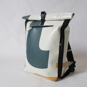 Recycled Truck tarp/cover/Padded  Backpack/safety belt shoulder strap/upcycling/bicycle inner tube.