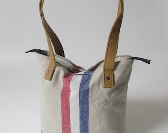 Upcycled Dutch Linen Diaper Bag: Waxed Canvas, YKK Zipper