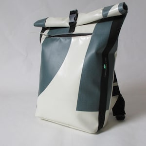 Recycled Truck tarp/cover/Padded  Backpack/safety belt shoulder strap/upcycling/bicycle inner tube.