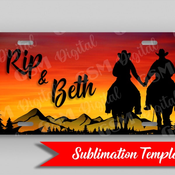 Couple on horseback-License Plate Sublimation Template-Instant Download