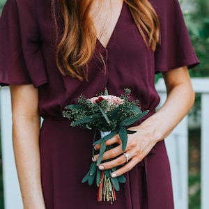 Burgundy Blush Pink Wedding Bouquet, Posy Bouquet, Dried Bouquet, Preserved Rose, Small Bouquet, Eucalyptus, Dusty Rose, Winter, Bridesmaid