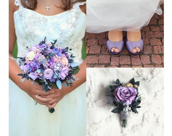 Purple Wedding Bouquet, Lavender, Ultra Violet, Plum, Lilac, Preserved Flower Bouquet, Dried Flower, Wedding Bouquet, Flowers, Gray, Blush