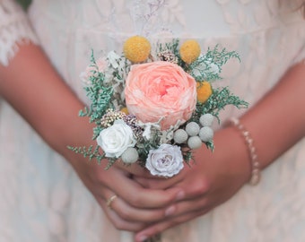 Peach Wedding Bouquet | Bridesmaid | Posy | Bouquet | Dried Flower Bouquet | Wedding | Coral | Sage | Lavender | Preserved Roses | Spring