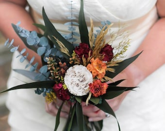 Boho Wedding Bouquet | Fall Wedding Bouquet | Burgundy Wedding Bouquet | Orange Wedding Bouquet  | Pampas Grass Style Bouquet | Wedding