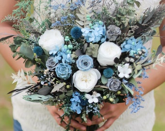 Wedding Bouquet | Dusty Blue | Sage Green | Navy Blue | Dried Flowers | Eucalyptus | Wildflower | Dusty Blue Wedding Bouquet | Thistle