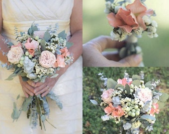 Bouquet | Dried Flower Bouquet | Peach Bouquet | Pastel Bouquet | Sage Green Bouquet Pink Bouquet | Wedding Bouquet | Carolyn Sue Collection