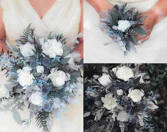 Winter Wedding Bouquet ,Dusty Blue Bouquet, Navy Blue Wedding Bouquet, Dried Flower Bouquet, Blue Bouquet, Real Flower Bouquet, Eucalyptus