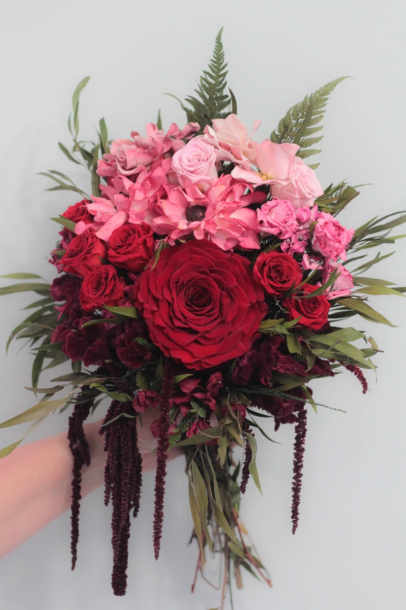 Dried flowers Rose| The Gabby Collection Red and Blush Bouquet Wedding Bouquet |Bouquet Dried Flower Bouquet Blush Boutonni\u00e8re