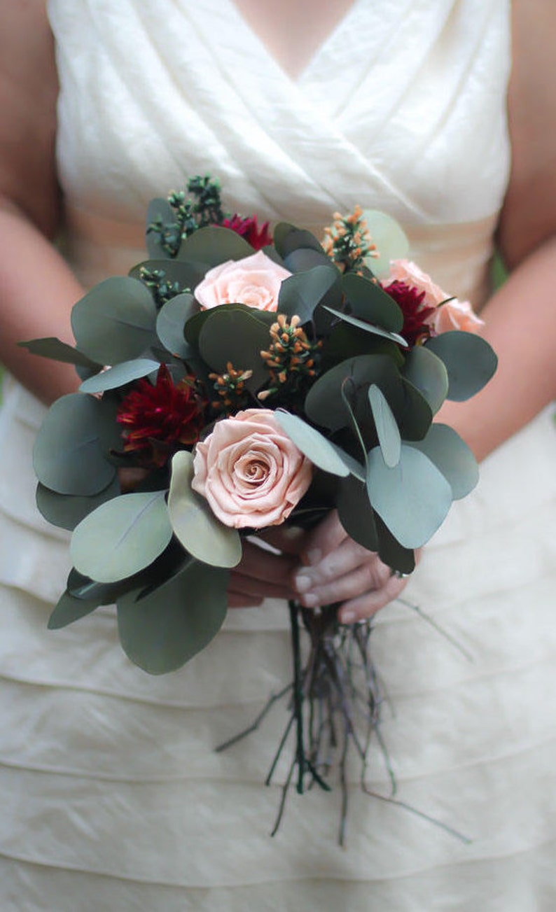 Sylvia Pat Wedding Collection Boho Burgundy Dried Flower Wedding Bouquet