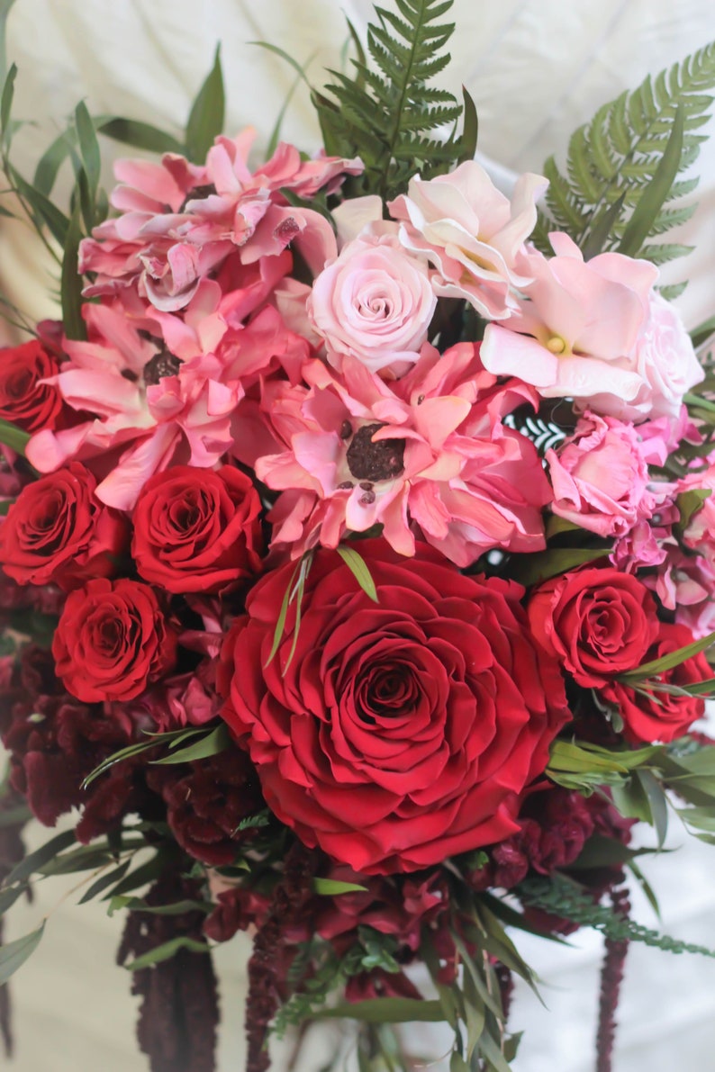 Dried flowers Rose| The Gabby Collection Red and Blush Bouquet Wedding Bouquet |Bouquet Dried Flower Bouquet Blush Boutonni\u00e8re