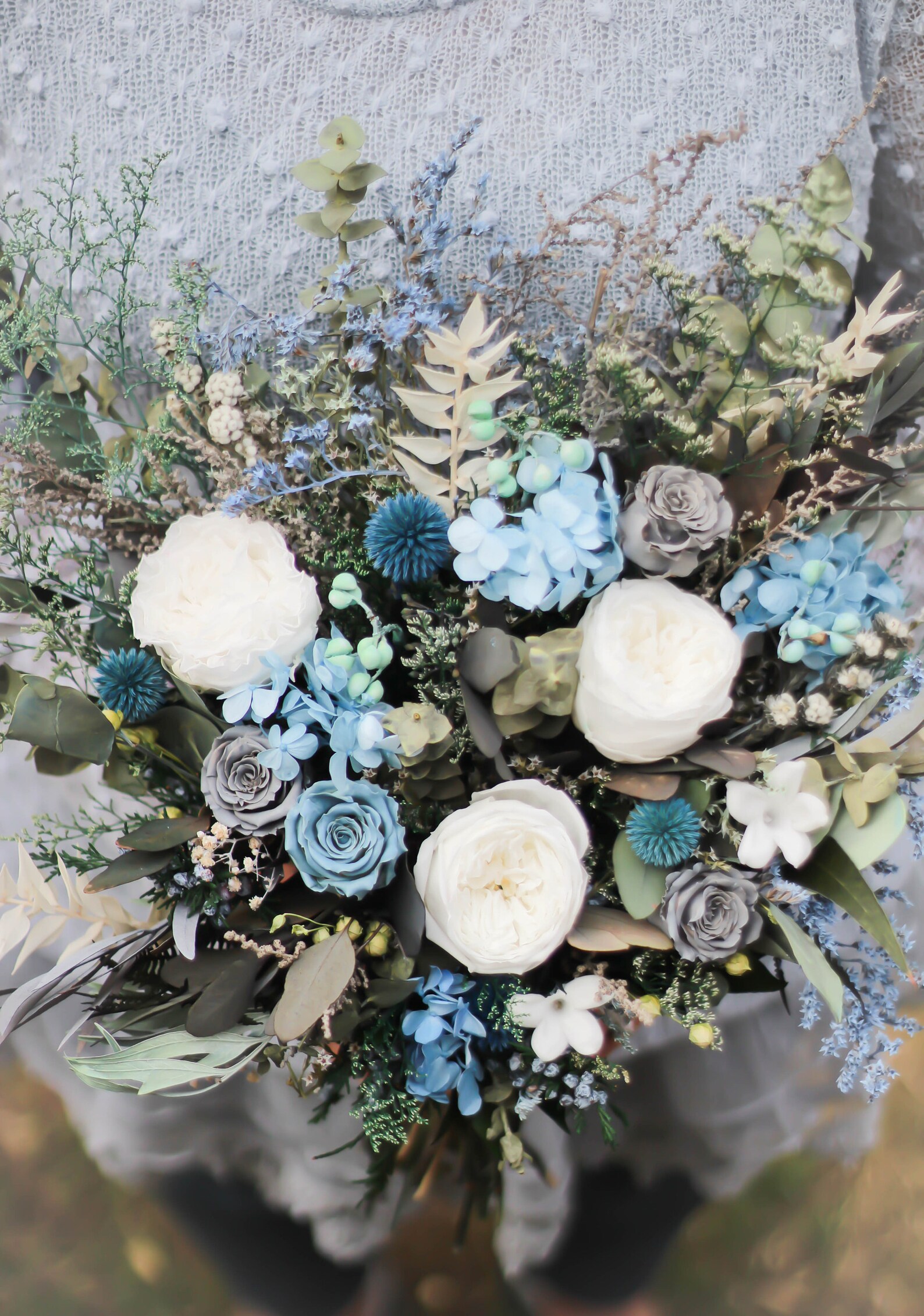 Wedding Bouquet Dusty Blue Sage Green Navy Blue Dried - Etsy
