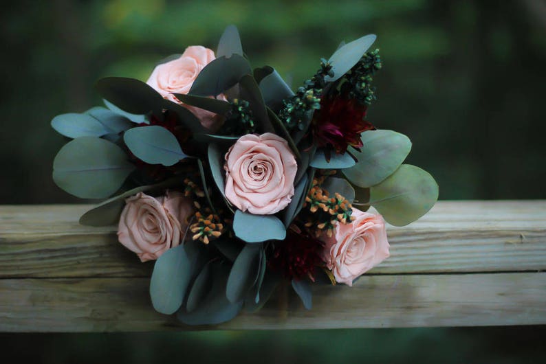 Sylvia Pat Wedding Collection Boho Burgundy Dried Flower Wedding Bouquet