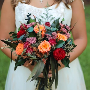 Fall Wedding Bouquet – Burnt Orange, Terracotta & Burgundy – Dried Flower Bridal Bouquet – Preserved Autumn Bouquet- Sunset Tones Bouquet