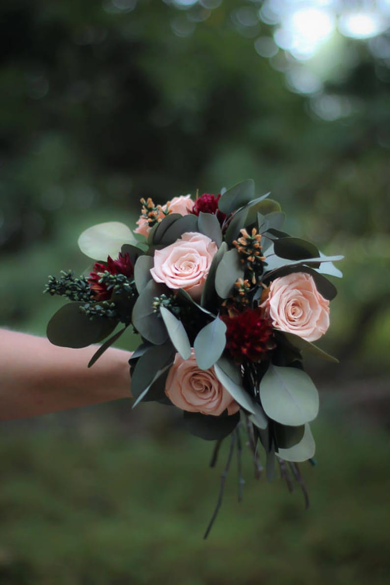Sylvia Pat Wedding Collection Boho Burgundy Dried Flower Wedding Bouquet