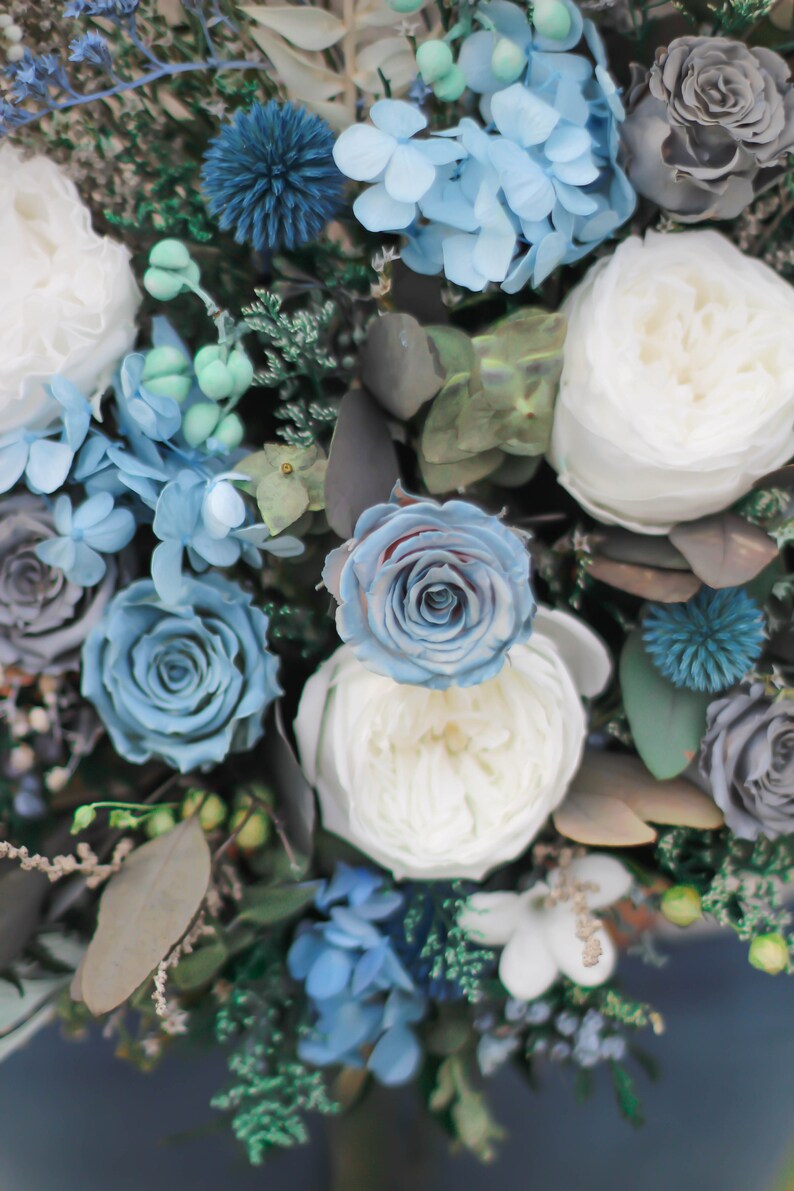 Wedding Bouquet Dusty Blue Sage Green Navy Blue Dried - Etsy
