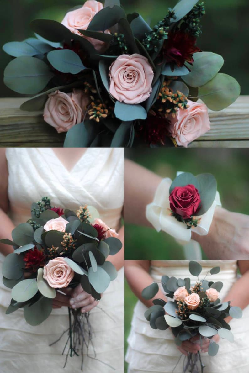 Sylvia Pat Wedding Collection Boho Burgundy Dried Flower Wedding Bouquet
