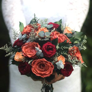 Rust Orange Wedding Bouquet, Terracotta & Burgundy Bridal Bouquet, Fall Wedding Flowers, Boho Wedding Bouquet, Dried Flower Arrangement