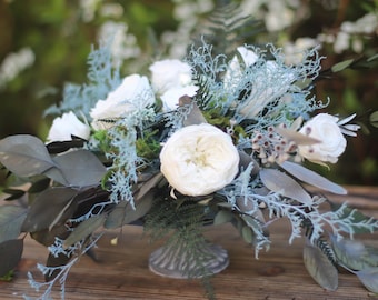 Dusty Blue Centerpiece, Wedding, Preserved Roses, Flower Spray, Blue, Dusty Blue Wedding Flowers, Dried Flowers, Decor