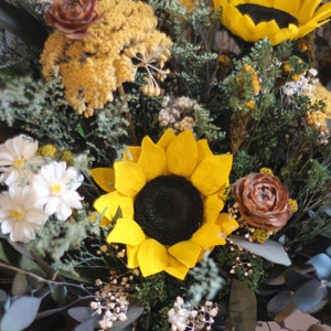 Sunflower Wedding Bouquet, Fall Wedding Bouquet, Yellow, Woodland, Autumn, Rustic, Wildflower, Wedding Bouquet, Pinecone, Preserved, Dried image 9