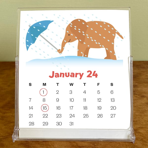 2024 CD Case Calendar, Elephant Calendar, Desk Calendar, Small Calendar, Gift, Teacher Gift, Mini Calendar, 2024 Calendar