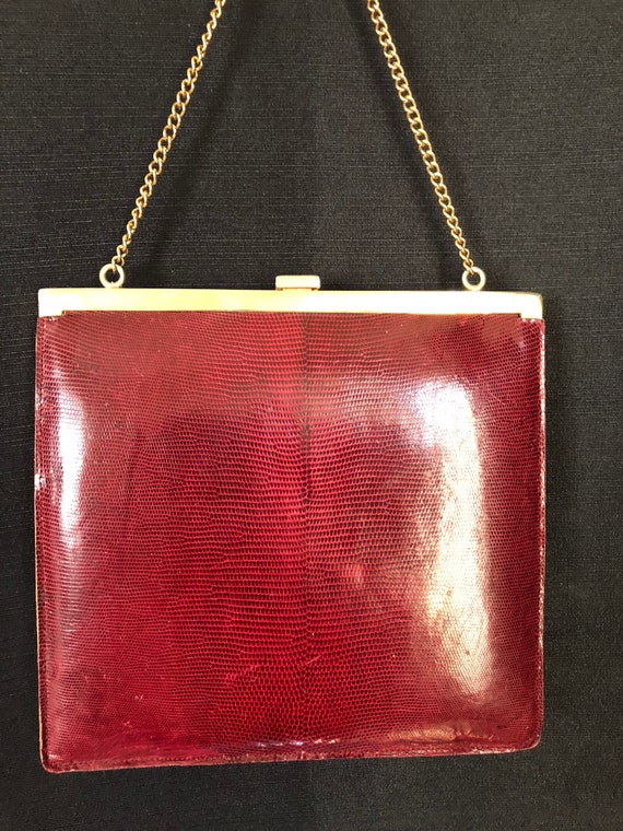 Vintage 1940's Red Snakeskin Purse Handbag/Clutch