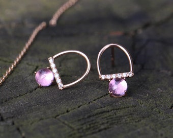 14k solid gold Natural amethyst Earrings, February Birthstone Earrings