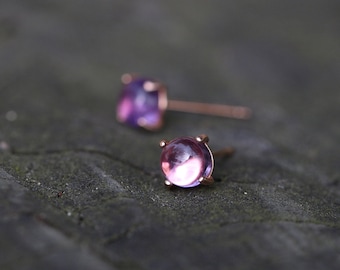 Natural amethyst Earrings, 14k amethyst stud earrings, amethyst earrings rose gold, 14k solid gold earring, cabochon amethyst earrings