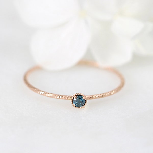 Genuine Blue Diamond Ring for Women, simple and Tiny gold ring