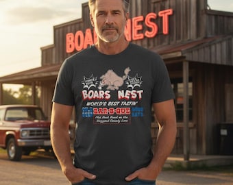 Vintage Boars Nest Dukes of Hazzard Bar Tee 70s TV Show Tribute Shirt with worn look Unisex Fan Art Design TV Lover Gift Idea