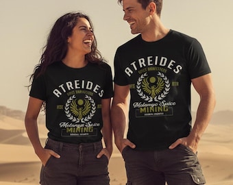 Camiseta Atreides Spice Mining para fans de la película Dune, con temática de gusanos de arena, recolectores de especias de Arrakis y un estilo suave unisex. Regalo ideal para fans.