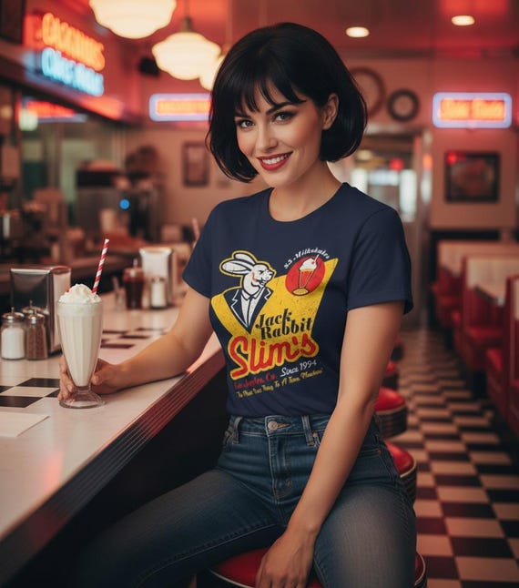 Vintage Jack Rabbit Slim's Diner Tee Logo with Retro Graphic Pulp Fiction Inspired TShirt Lightweight Breathable Cotton Shirt Fan Art